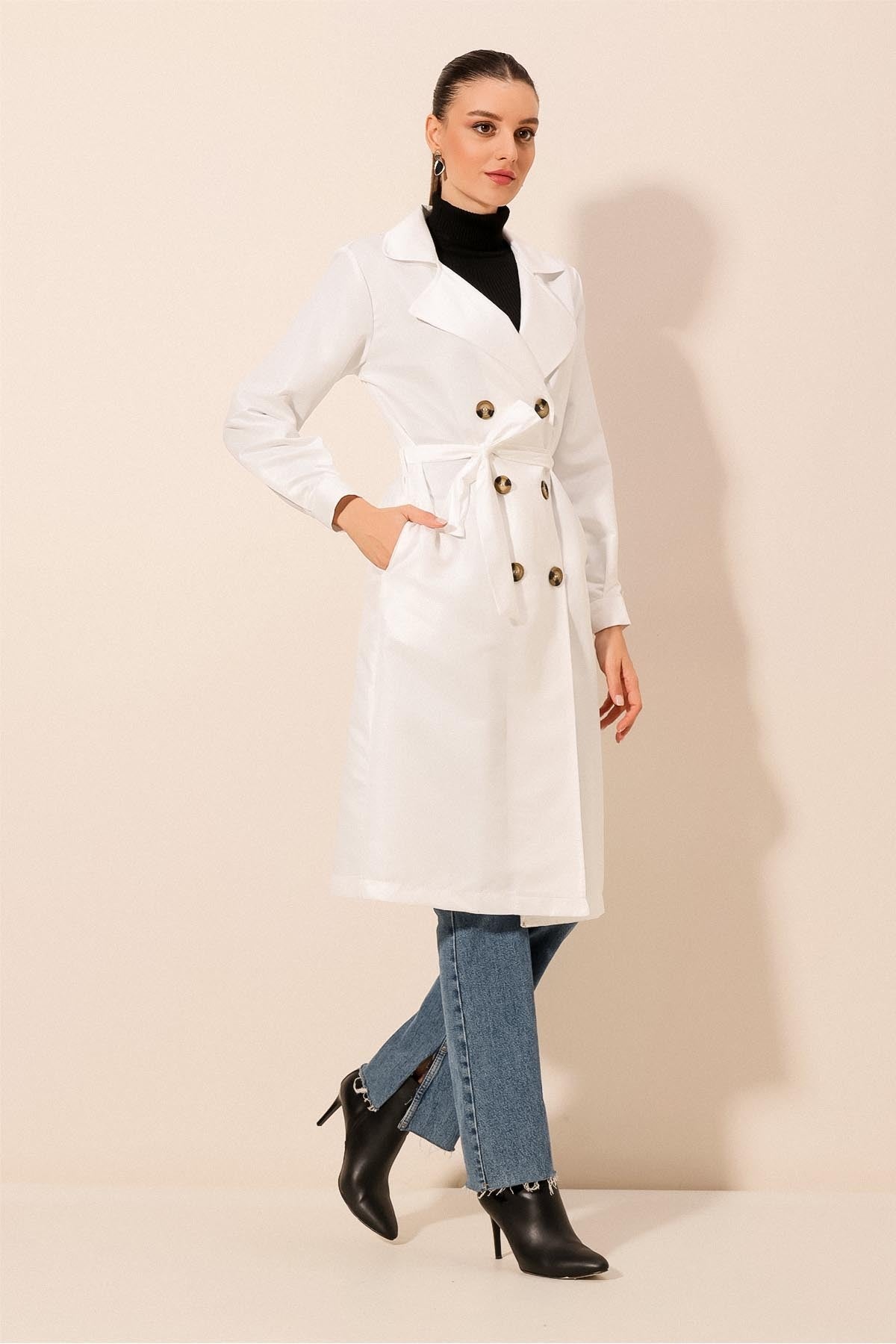 white Casual trench coat made in turkiye