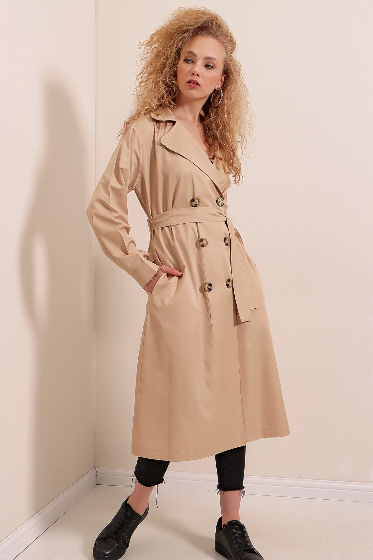 Biege Casual trench coat made in turkiye