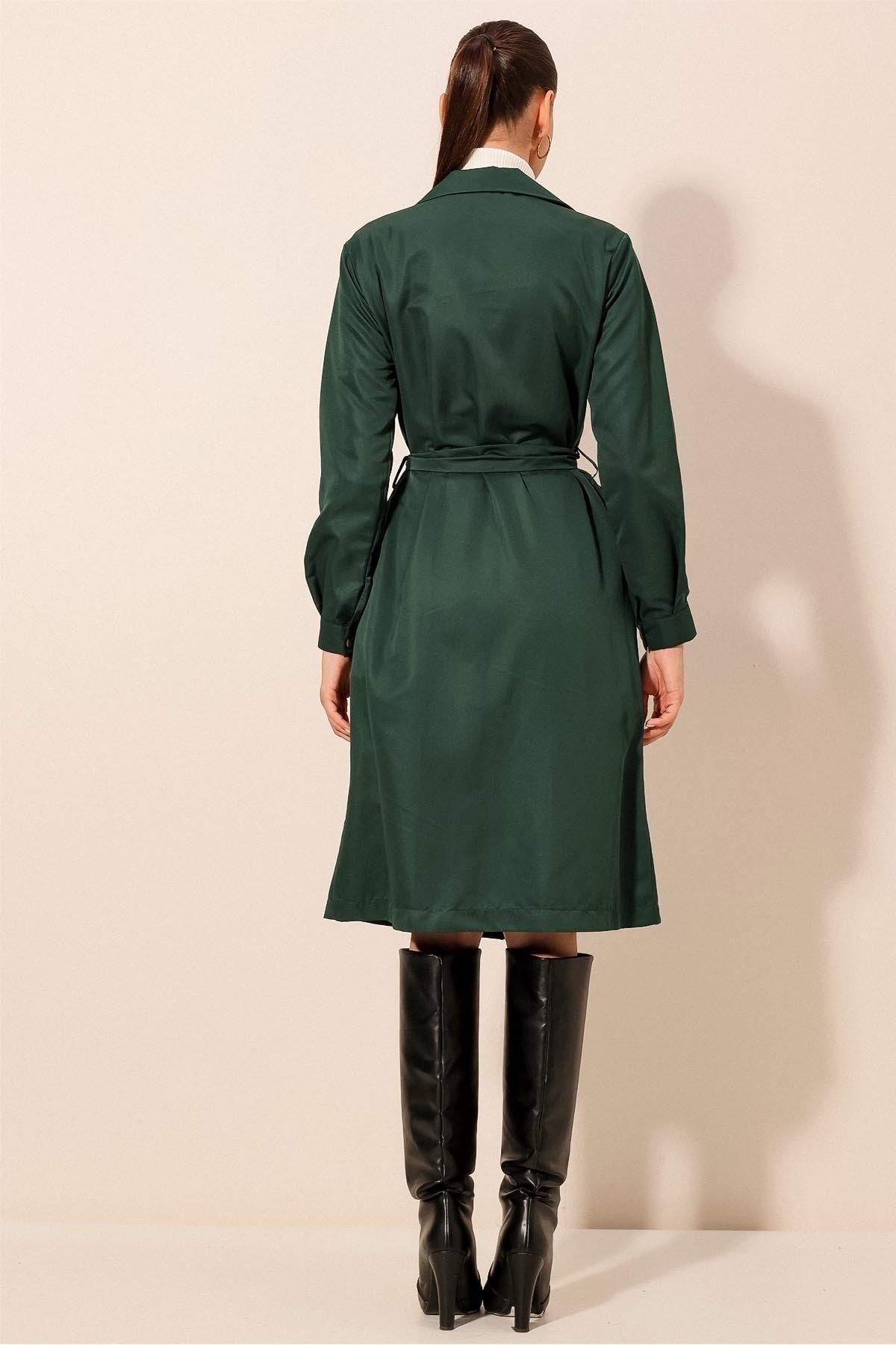 Dark green Casual trench coat made in turkiye