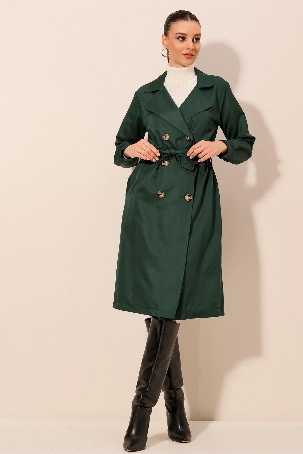 Dark green Casual trench coat made in turkiye