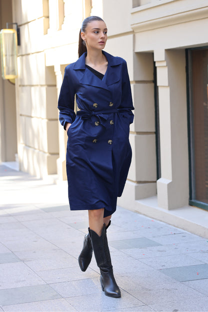 dark blue Casual trench coat made in turkiye