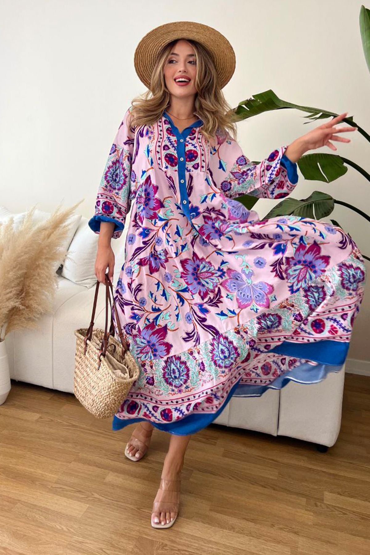 Rose flower lightweight cotton dress! Perfect for sunny strolls and outdoor adventures, its relaxed silhouette and breathable fabric keep you cool and stylish all day long