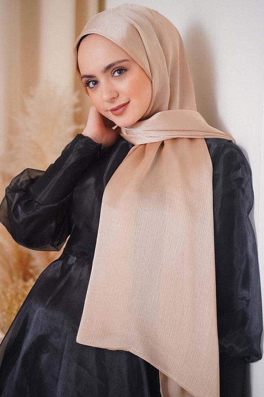 Beige gold Chiffon 75X185 Head scarf - Hijabi Mood