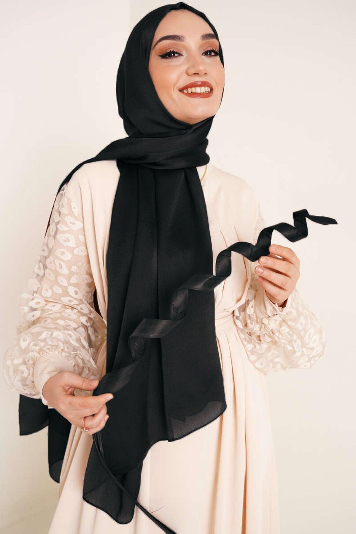 Black Chiffon 75X185 Head scarf - Hijabi Mood