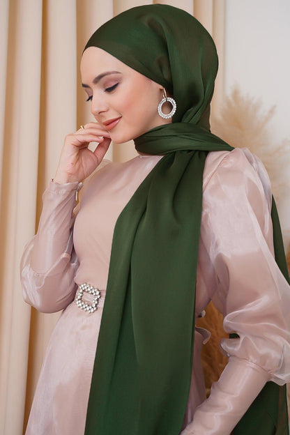 Dark green Chiffon 75X185 Head scarf - Hijabi Mood