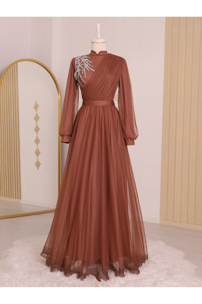 Dusty rose chiffon Modest evening black Dress - Hijabi Mood