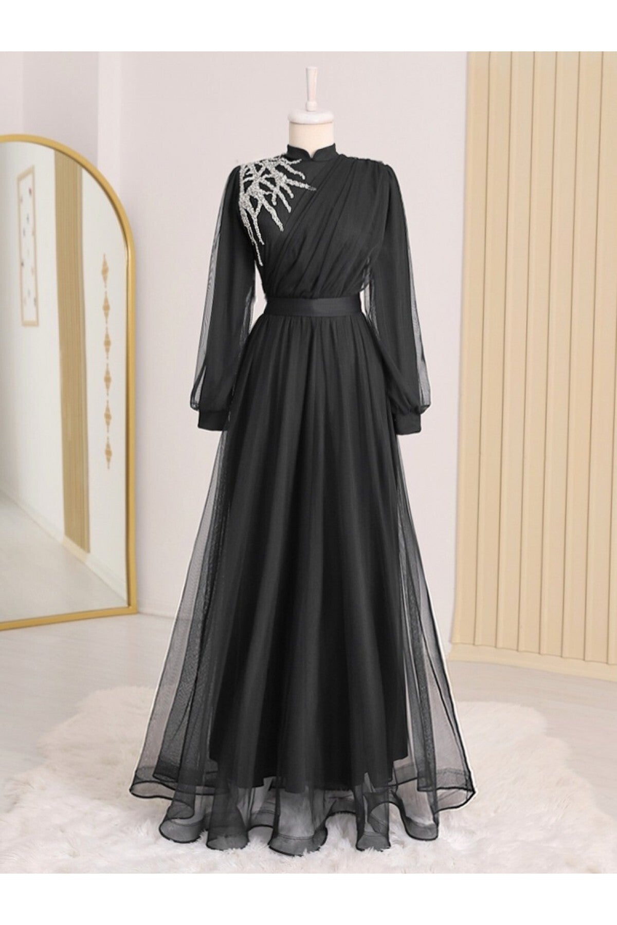 Black chiffon Modest evening black Dress - Hijabi Mood