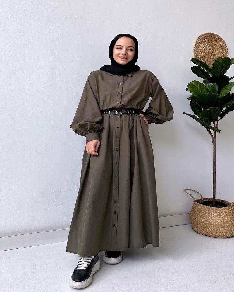 Hijab Islamic modest Cuffed Shirt Dress - Hijabi Mood