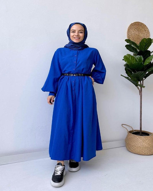 Hijab Islamic modest Cuffed Shirt Dress - Hijabi Mood