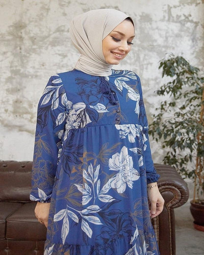 blue navey chiffon long dress, a graceful ensemble designed to captivate with its ethereal beauty and feminine allure. Crafted from delicate chiffon fabric, this dress embodies elegance and sophistication, making it a perfect choice for special occasions or formal events.