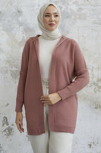 Hooded Knitwear Cardigan - Hijabi Mood