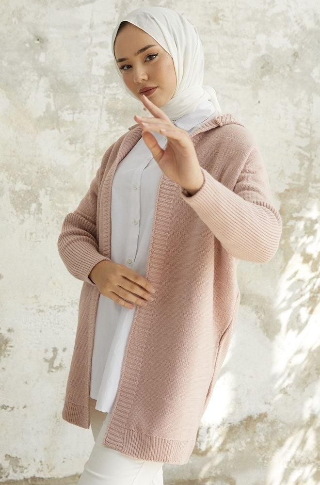 Hooded Knitwear Cardigan - Hijabi Mood