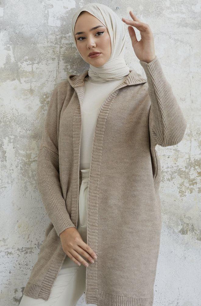 Hooded Knitwear Cardigan - Hijabi Mood