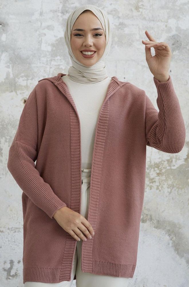 Hooded Knitwear Cardigan - Hijabi Mood