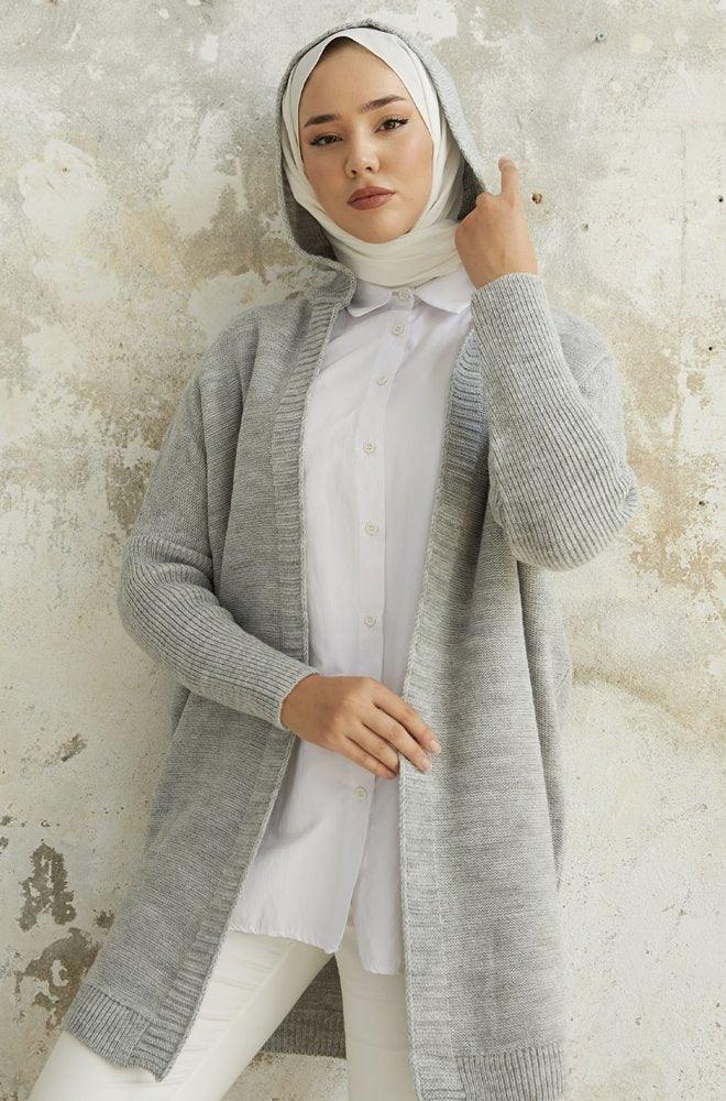 Hooded Knitwear Cardigan - Hijabi Mood