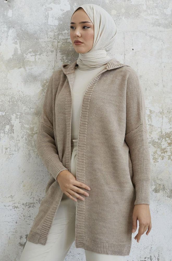 Hooded Knitwear Cardigan - Hijabi Mood