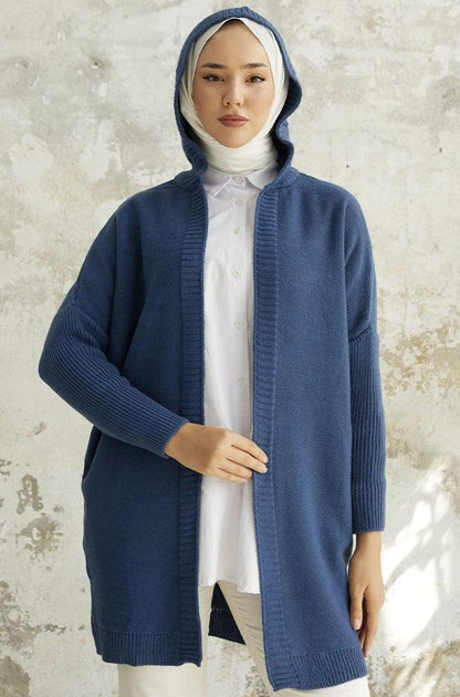 Hooded Knitwear Cardigan - Hijabi Mood