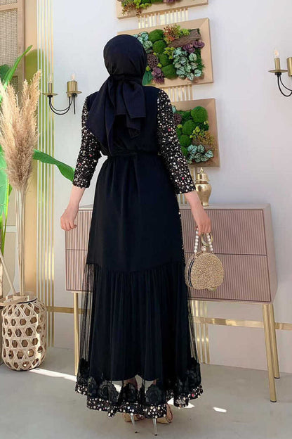 Modest evening black Dress - Hijabi Mood