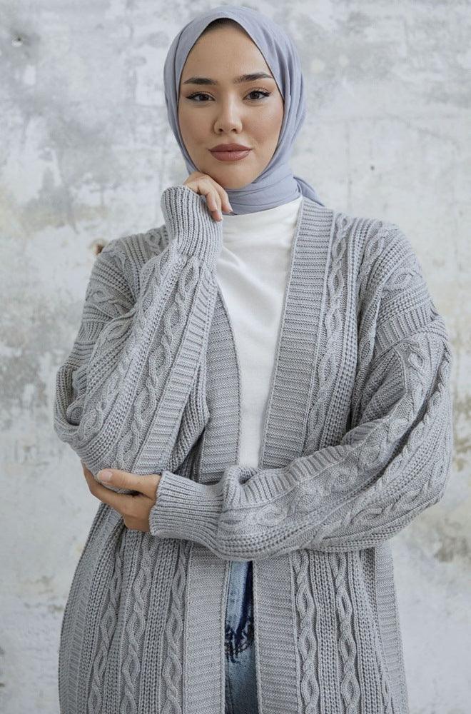 Muslim Modest wear hijab Chain Pattern Knitwear Cardigan - Hijabi Mood