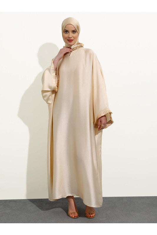 satin Beige Abaya turkish made - Hijabi Mood