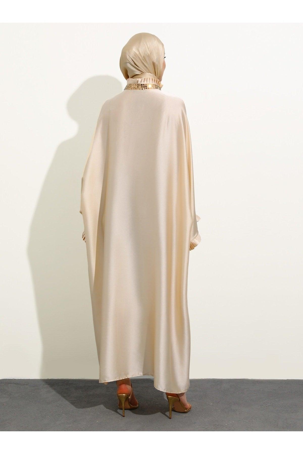 satin Beige Abaya turkish made - Hijabi Mood