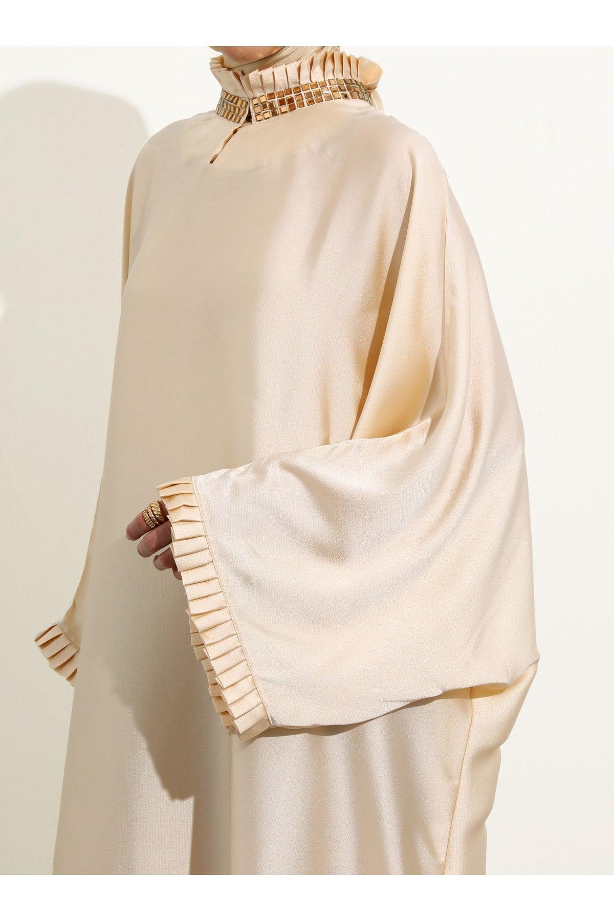 satin Beige Abaya turkish made - Hijabi Mood